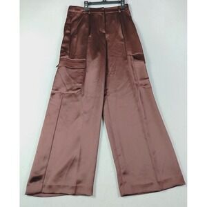 Express Pants Womens 6S Brown Satin Trouser High Rise Cargo Wide Leg Preppy
